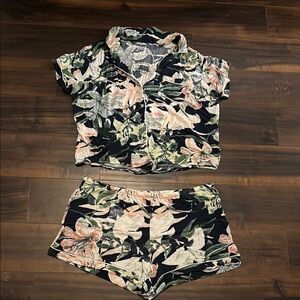 Stars Above Floral Pajama Set - Black, Pink, Green